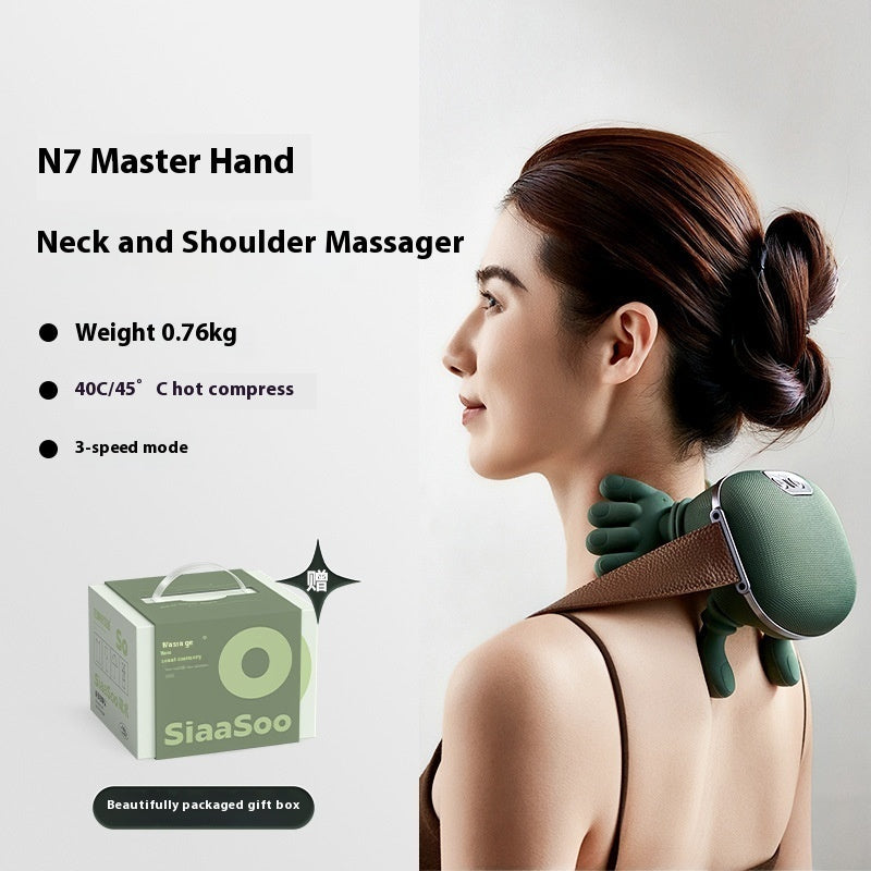 Neck and shoulder massager shown with USB charging cable