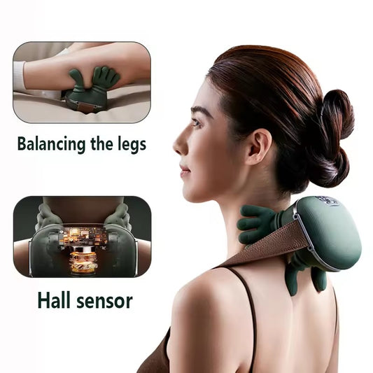 Neck and shoulder massager shown in use for 4D kneading massage