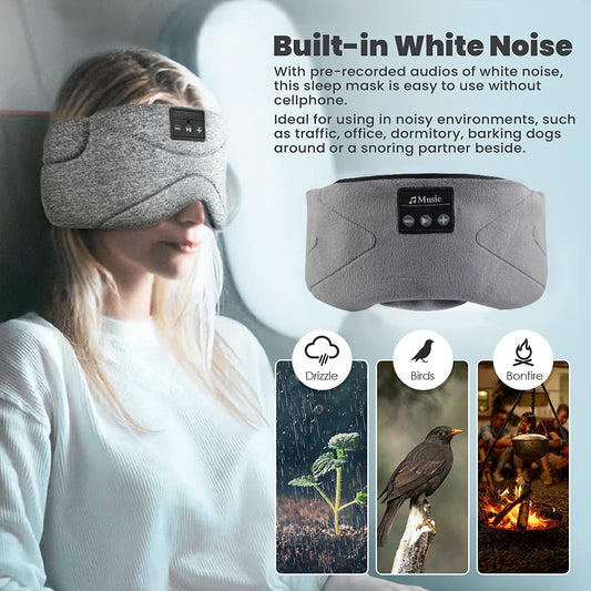 Bluetooth sleep mask with built-in white noise speakers, black color