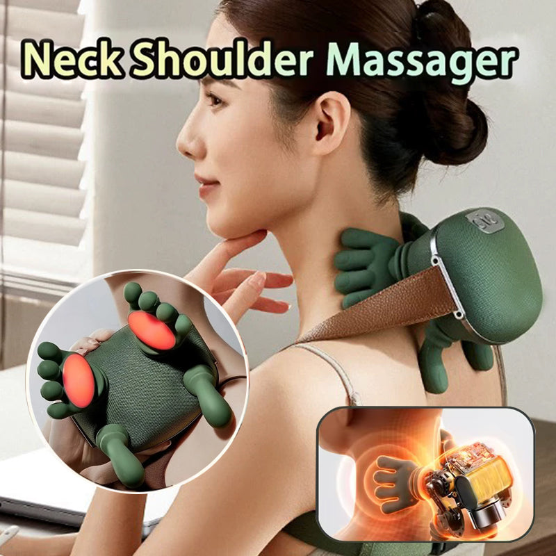 Electric neck and shoulder massager with heat, worn around the neck