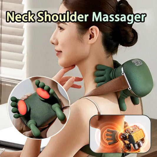 Electric neck and shoulder massager with heat, worn around the neck