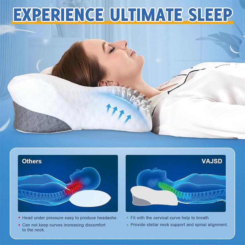 Breathable cervical pillow shown from above, highlighting the ergonomic neck support shape