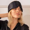 Silk eye mask with ear protection close-up of the skin-friendly fabric